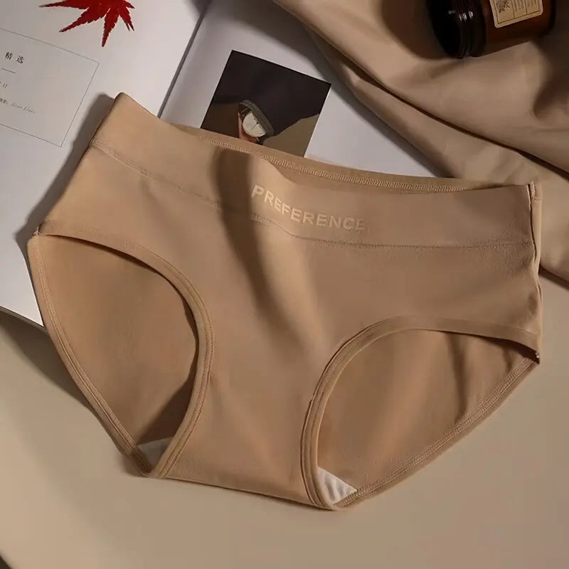 1-Pack Women Cotton Panties Mid Waist Briefs in Warm Tan Minimalist Breathable Intimates Ladies Underwear Size M-2XL