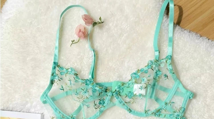 Everyday French Lace Bra Set Sheer Mesh Underwire Large Bust Support Floral Embroidery Comfort Wear Sexy MOYISU Panty Tushy Set