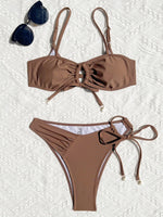 S - XL Asymmetric Wrinkled Hollow Out Bikini Women Swimwear Female Swimsuit Two-pieces Bikini Set Bather Bathing Suit Swim Lady
