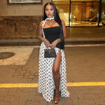 FDYOUI Elegant Bandage Polka Dot Patchwork Evening Dresses Women's 2026 Summer Off Shoulder High Slit Pleated Long Party Dress