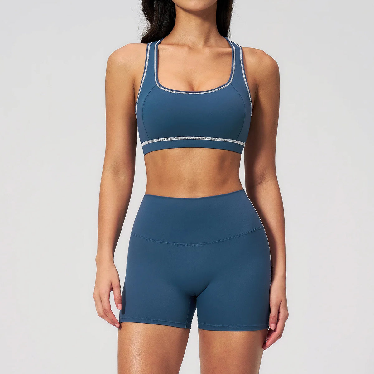 Summer New Color Contrast Yoga Set Women Tight I-shaped Back Sports Bra Versatile Fitness Suit High Waist Shorts Workout Clothes