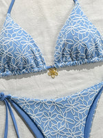 Sexy Mesh Flower Bikinis Sets Women Hot Pink Halter Push Up Bra Tie Side Swimsuit 2026 Beach Bathing Suit Holiday Micro Swimwear