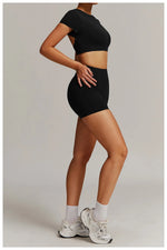Women 2PCS Yoga Suit Sports Gym Set Tracksuit Workout Long Sleeve Shirt Fitness Flared leggings Short sleeve shorts running suit