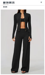 3 PCS Yoga Sets Women Long Sleeve Zipper Slim Jacket+sports Bra+high Waist Flare Pants Fitness Suits Gym Exercise Athletic Wear