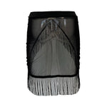 Women's Black Mesh Fringe Sarong Skirts Asymmetric Triangle Cut Swimwear Cover Up Sheer Ruched Tassel Hem Wrap Flowy Beach Skirt