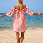 New White Long Sleeve Cut Out Crochet Knitted Tunic Beach Cover Up Beach Wear Beachwear Female Women Cover-ups Beach Dress K8075