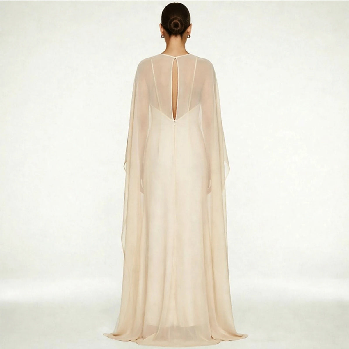 Women's Sheer Chiffon Cape Bat Sleeve Floor Length Shawl Elegant Cover Up Tops Party Evening Cape Blouse f