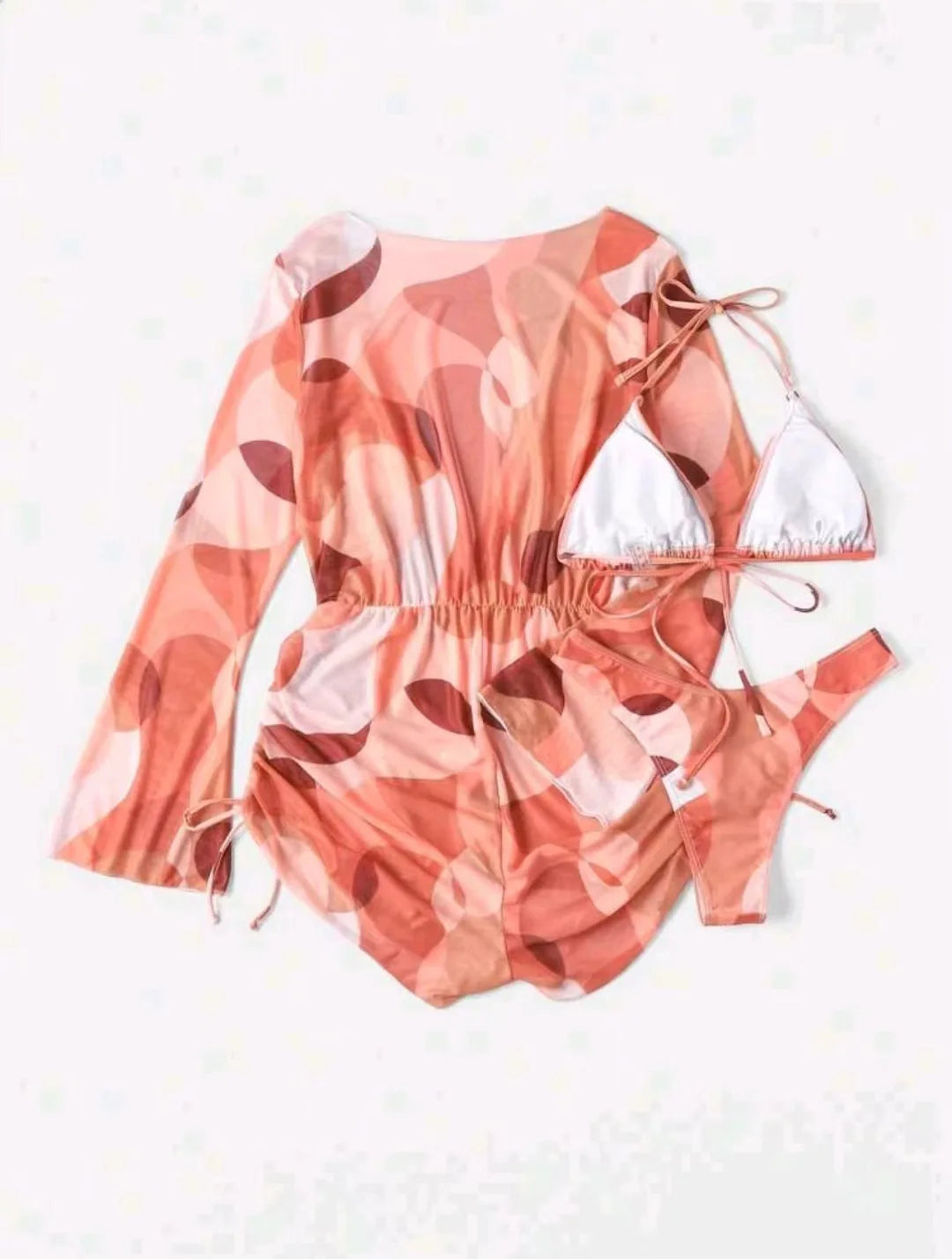 2024 New Swimsuit 3 Pcs Set Thong Bikini with Rompers Womens Jumpsuit Beach Wear Print Swimwear Sexy Bathing Suit Pool Beachwear