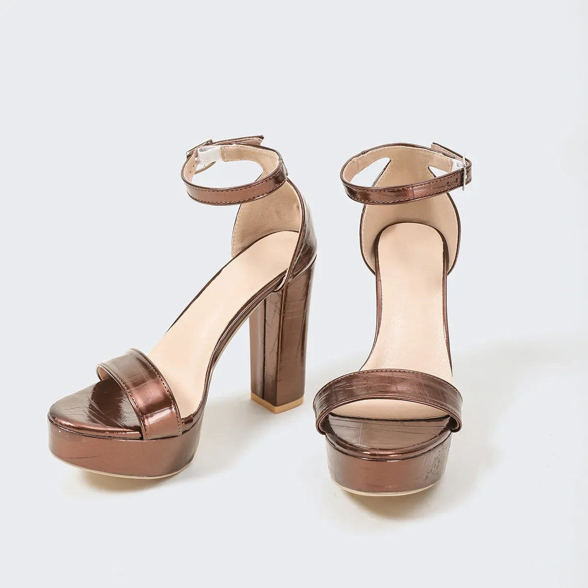 Gold Size35-42 Sandals Women's Thick Heel Square Head Buckle Waterproof Table Open Toe Hollow Word with High Heel Sandals