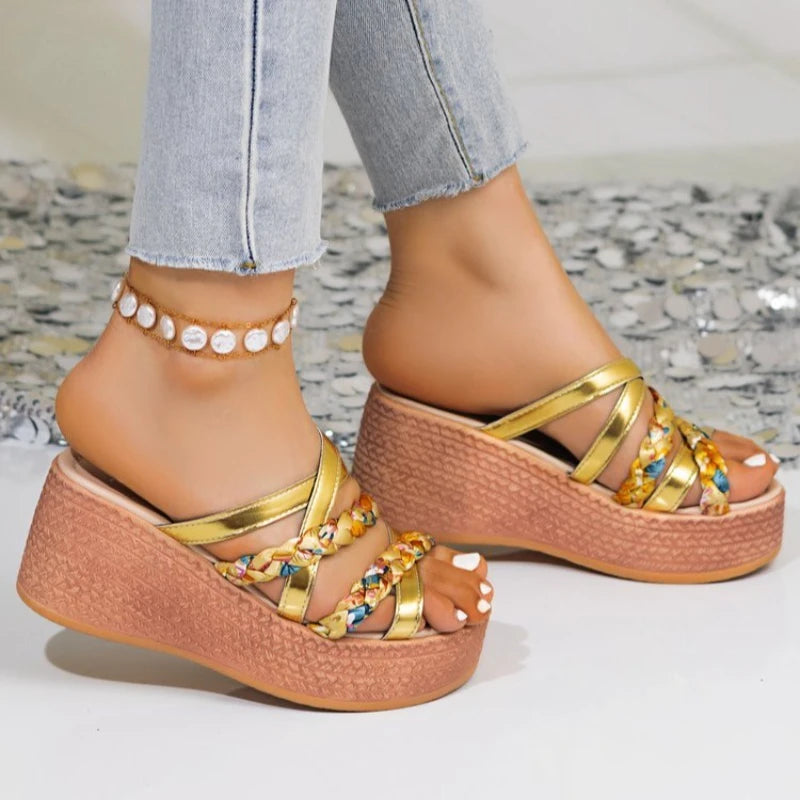 Summer High Heels Large Size Sandals For Women Strap Sloping Heel Thick Soled Roman Sandals