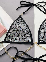 Shiny Bling Sequins Halter Metal Chains Bikini Women Swimwear Female Swimsuit Two-pieces Bikini Set High Cut Bathing Suit Swim