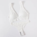 Women Seamless Bra And Panties Set Push Up Bras High Leg Cut Thongs Sport Wireless Brassiere Sexy Lingerie Ribbed Underwear