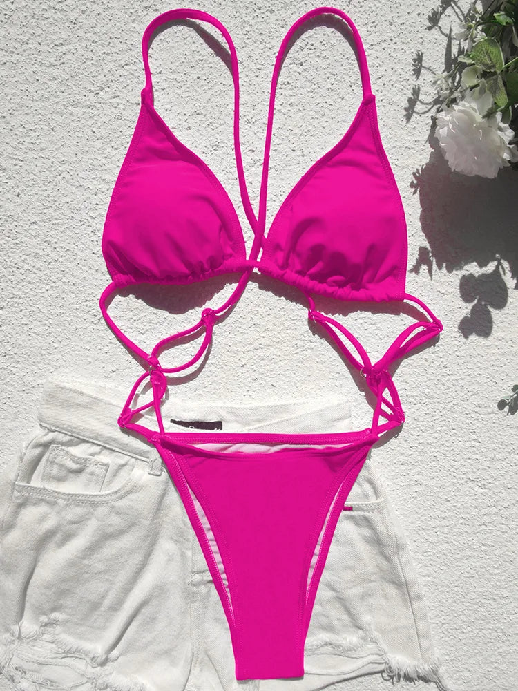 High Cut Out G String Female Swimwear One Piece Swimsuit Women Mini Micro Thong Monokini Bather Backless Bathing Suit Swim Wear