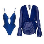 Bnadeau 3Pcs Sexy Bikini With Cover Up Women Swimsuit Swimwear Female Solid Swim Suit Brazilian Biquini Beachwear Bathingsuit