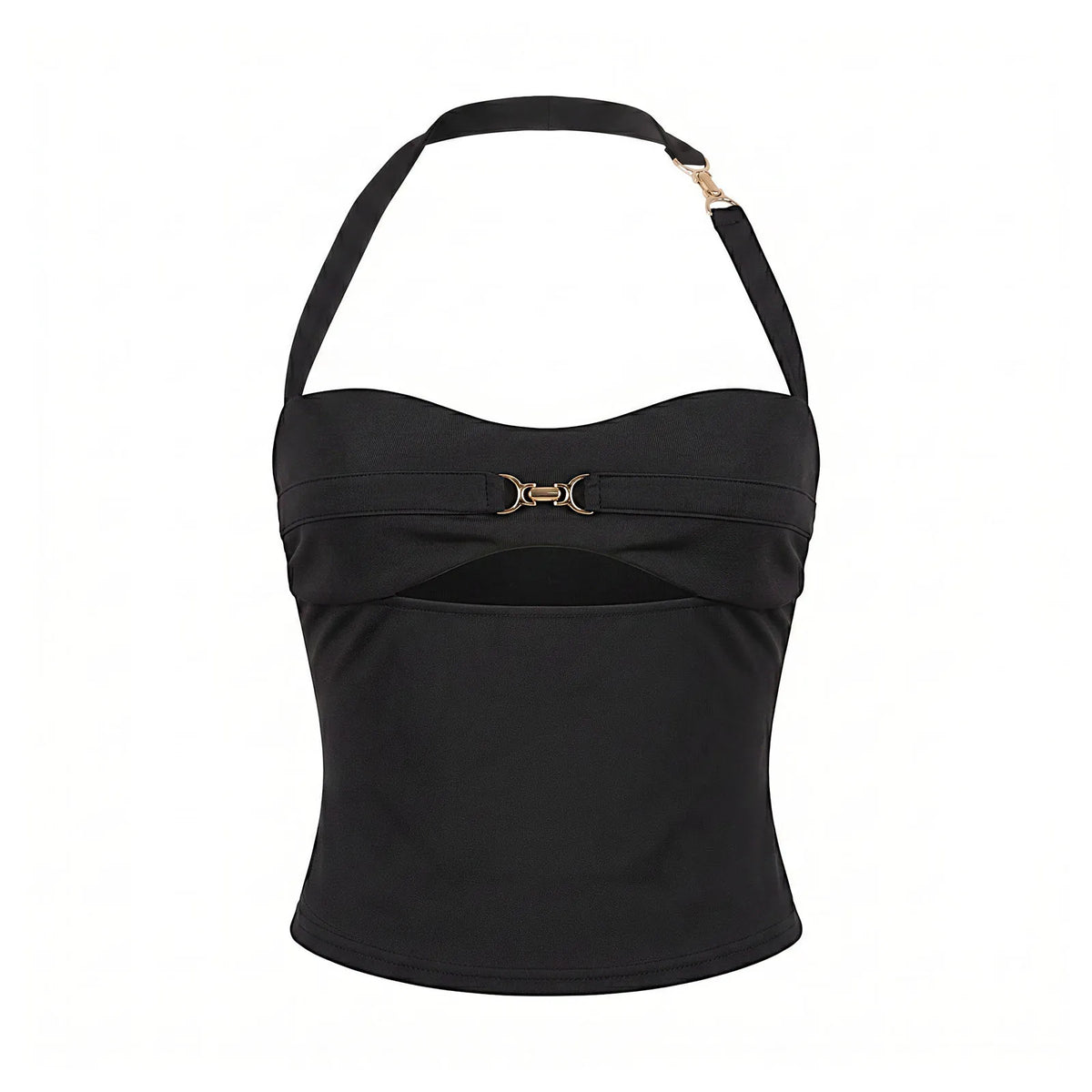 Women’s Solid Color Vest Halter Tops Front Metal Cut Out Sleeveless Slim Fit Tank Tops Summer Sexy Elegant Streetwear