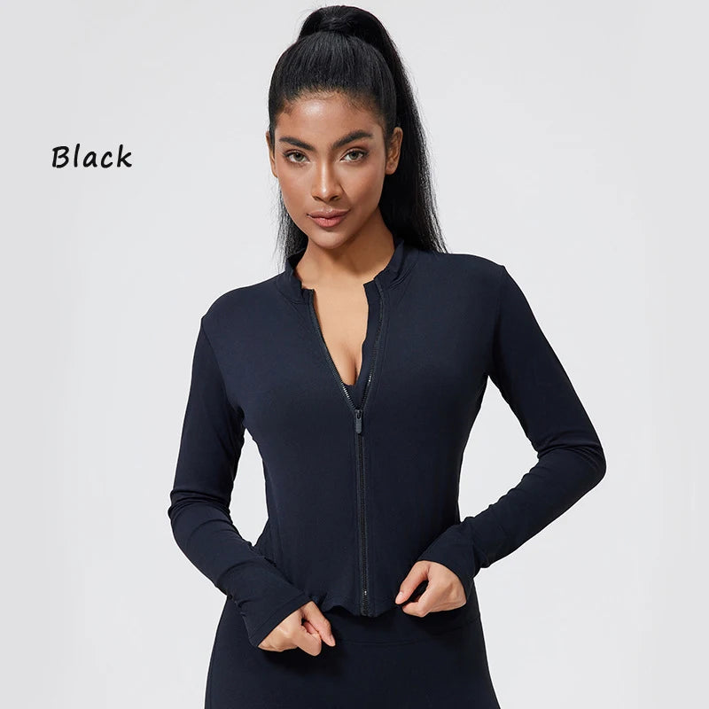 DIAS FIT JOY Nylon Fitness Jacket for Women Quick Drying Tight Zipper Sports Long Sleeved Outerwear for Running Yoga Outerwear