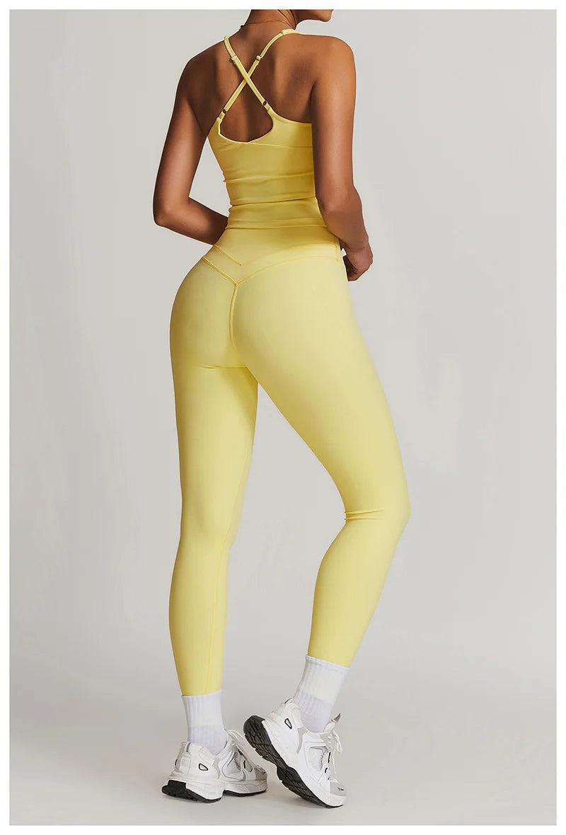 Yoga Set 2PCS Women Tracksuit Nude Feeling Workout Sets Gym Clothes Push Up Fitness Running Sportwear Sport Bra Leggings Suit