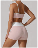 Summer Pink Wave Point Yoga Sets for Women Slim Sports Tank Top Gym Outfits Outerwear High Waist Shorts Training Fitness Suits