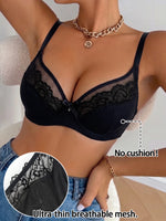Women A B C D E F Thin Cup Bra Lace Mesh Underwire Brassiere Push‑Up Gather Comfortable Adjustable Strap Everyday Bra