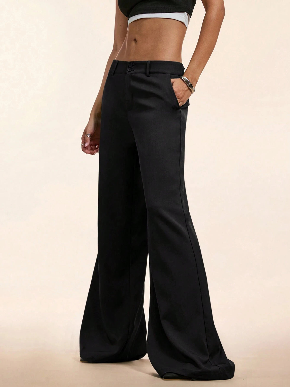 Women's Elegant Low Waist Personalized Slight Flared Leg Pants Casual Ribbed Wide Leg Mopping Trousers Streetwear 2025