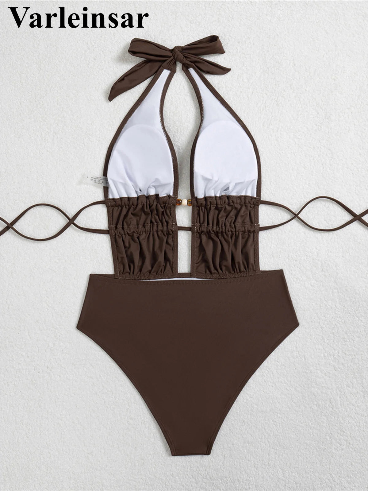 S - XL Deep V Neck Halter Wrinkled Women Swimwear One Piece Swimsuit Female Backless High Leg Cut Bather Bathing Suit Swim V7831