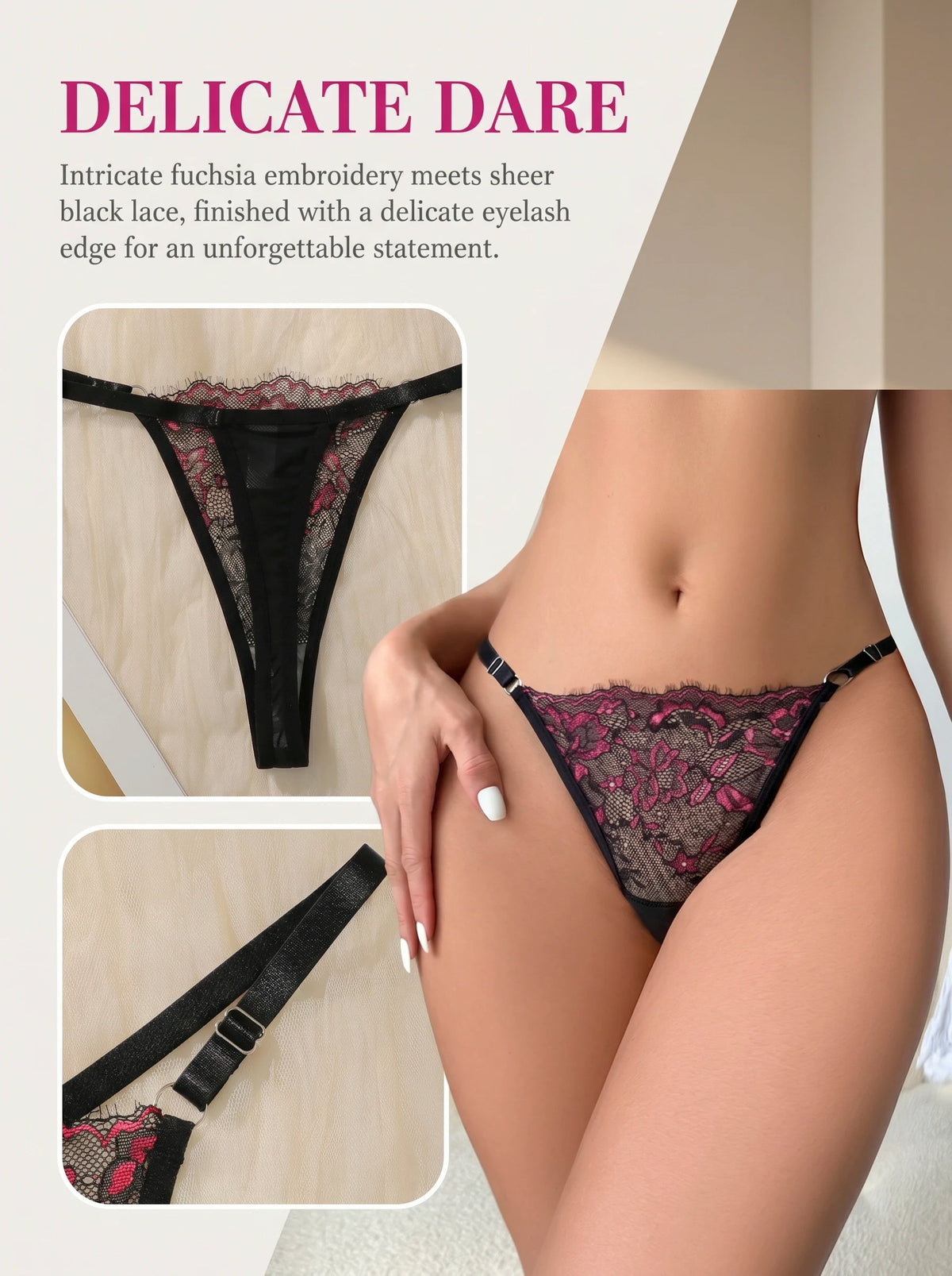 Embroidered Women's Adjustable Strap Lace Thongs Briefs Low Waist Sexy Transparent Underwear Female Breathable Underpant C3306