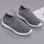 Women's Slip-On Crystal Sneakers 2025 Breathable Mesh Plus Size 35-43 Casual Flats Women Comfort Soft Sole Running Walking Shoes