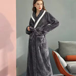 Couple Plus Size Winter Bathrobe Thick Coral Fleece Long Robe Soft Flannel Kimono Gown Loose Home Sleepwear Loungewear
