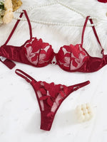 Transparent Floral Two Pieces Exquisite Lace Lingerie Set Ultrathin Bra Briefs Set Solid Exotic Lingerie For Ladies 23171A