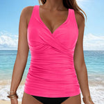 Women's Removable Padded Tankini Top V Neck Waist Defining Ruffled Separate Swimsuit Top Ruched Support Bathing Suit Swim Top