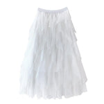 Flowy Hem Versatile Cake Skirt Women Midi Skirt Elastic High Waist Mesh Yarn Decor Long Skirt Solid Color