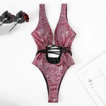 Sexy Gold Snake Print Shiny Swimwear Cut Out Monokini One Piece Swimsuits Women 2025 String Cross Bathing Swimming Suit Bodysuit