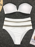V Shaped Bandeau High Waist Bikini Women Swimsuit Female Swimwear Two-pieces Bikini Set with Bra Cup Bathing Suit Swim Beachwear