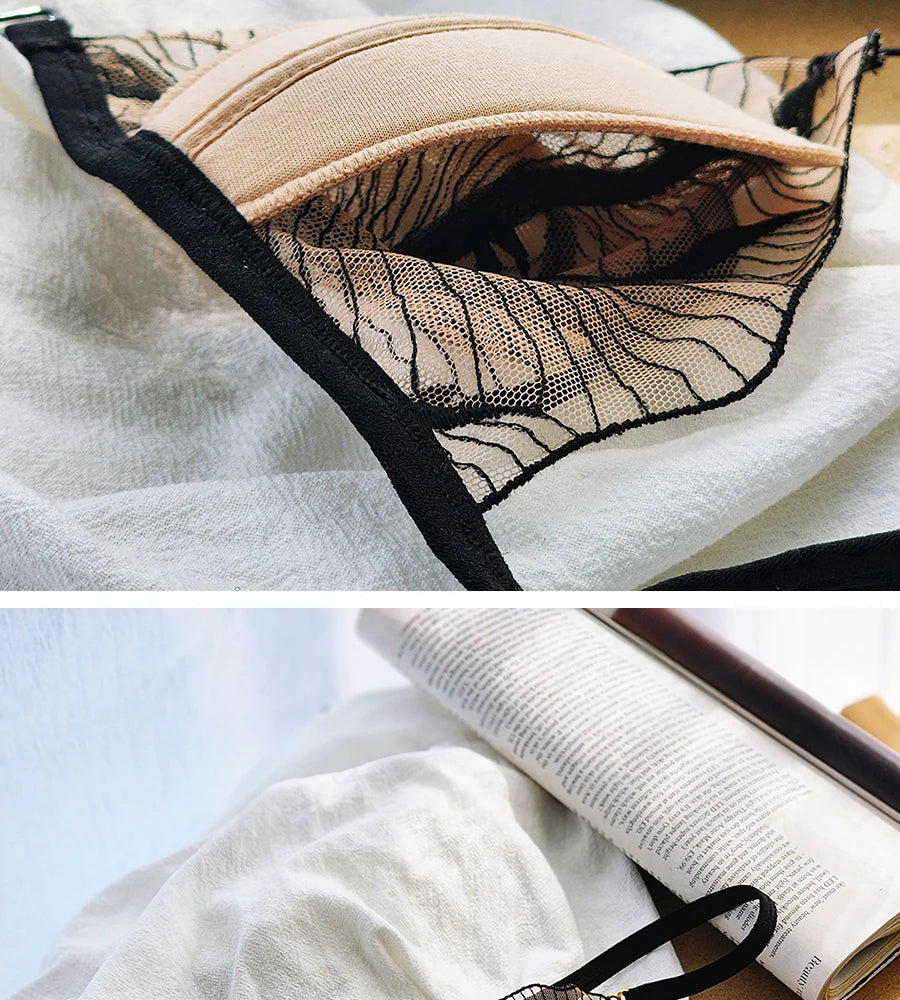 Sexy French Front Hook Bra Set Ultra Thin Sheer Pure Sensual Breathable Lace Lingerie for Women Summer New Fashion S-XL MOYISU