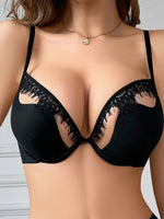 women's sexy lace push up bra underwire thick cup brassiere plain edgy super gather for small breasts