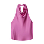 Women's Fashionable Sleeveless Halter Neck Top With Silk Satin Cowl Backless Sleeveless Blouse For Women Elegant Summer Top 3QM8