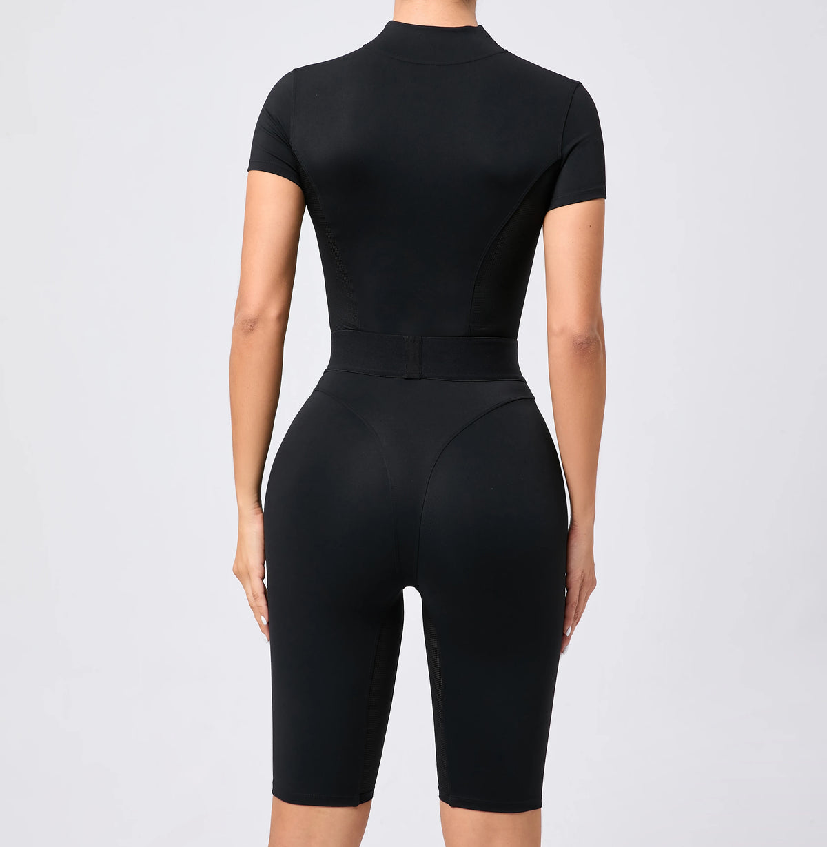Women's One-Piece Suit Zipper Short Sleeve Gym Push Up Workout Clothes Fitness Short Bodysuit Sportswear Jumpsuits