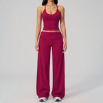 NCLAGEN Women Sportwear 2 Piece Yoga Set Pilates Tank Top Wide-leg Trousers Workout Gym Clothes Fitness Suit Speed Activewear