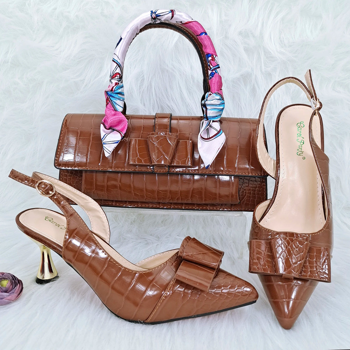 Doershow new come Matching Women Shoe and Bag Set Decorated brown Nigerian Shoes and Bag Set Italy Shoes and Bag setHFG1-16