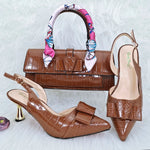 Doershow new come Matching Women Shoe and Bag Set Decorated brown Nigerian Shoes and Bag Set Italy Shoes and Bag setHFG1-16