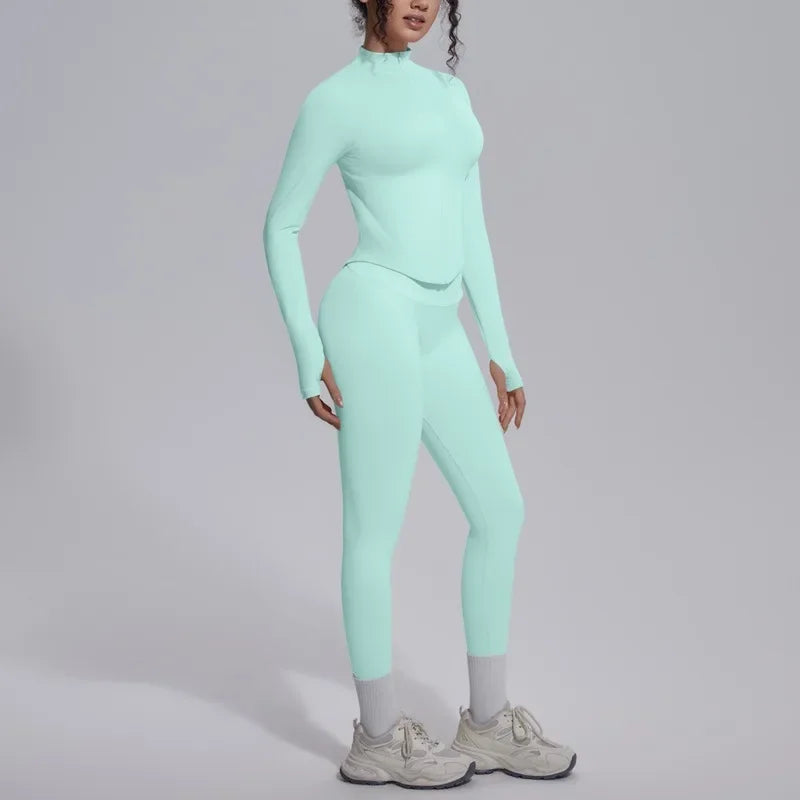 Women's Seamless Yoga Sets Sports Fitness Zipper Long-Sleeve Jacket Slim-fit Hip Lift Pants Suits Workout Training Gym Sets