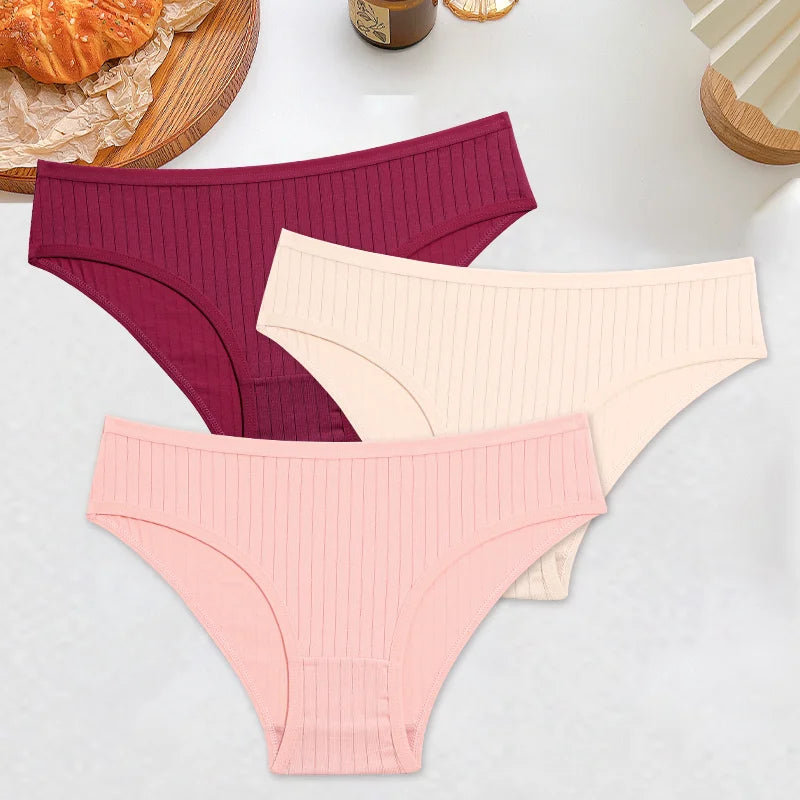 3PCS Women's Cotton Briefs Panties Female Sexy Low Waist Underwear M-XL Breathable Panty Girls Comfortable Intimates Lingerie