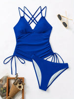 Summer Two Pieces Swimsuits Woman Royal Blue Swimwear Female Tankini Sets Beach Wear Bathing Suit Drawstring Women Swimming Suit