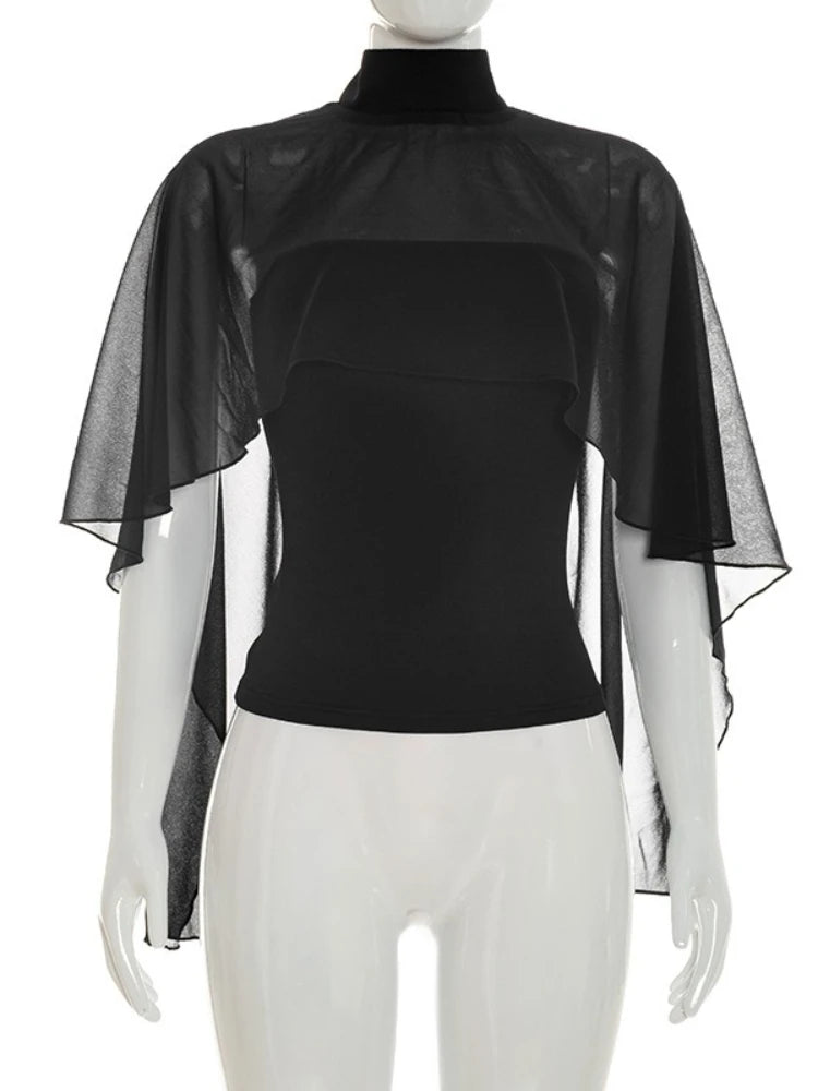 FDYOUI Woman Black Corset with Cover-ups 2-piece Sets Chic Sexy Hollow Out Evening Party Tops Female Blouses Shirts High Street