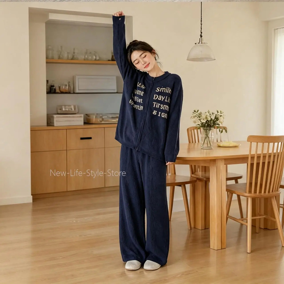 Autumn Winter Thick Zipper Cardigan Casual Wearable Outside Ladies Homewear Sleepwear Women Half Velvet Two Piece Pajama Set