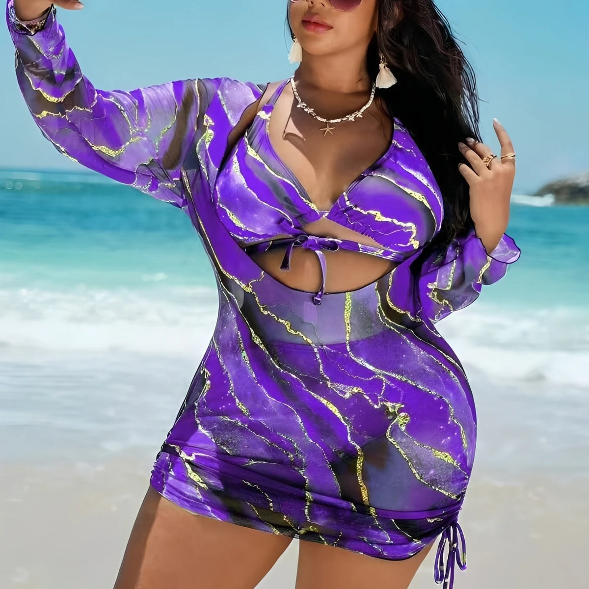 2026 Large Plus Size Bikini High Waist Swimsuit Women With Tops 3 Pieces Swimwear Female Bathers Bathing Swimming Swim Suit4XL