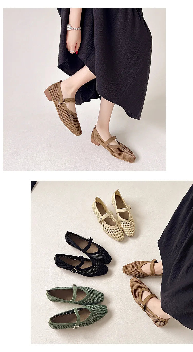 Women Leisure Flats Breathable Mesh Spring Summer Flat Shoes For Female Daily Walking Shoes Square Toe Ladies Fashion Footwear