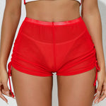 New Mesh Transparent High Waist Elastic Casual Shorts Sports Shorts For Women Wrinkle Drawstring Binding Charming Elegant FSKK