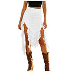 Women Western Boho Midi Skirt High Waist Ruffled Asymmetrical Hem Slit Flowy Summer Skirts Casual Cowgirl Style Streetwear Y2k