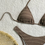 Sexy Knitted Hollow Handmade Crochet Bikini Set Women Pink Bandage Criss Cross Micro Swimsuit Bathng Suit Thong Swimwear